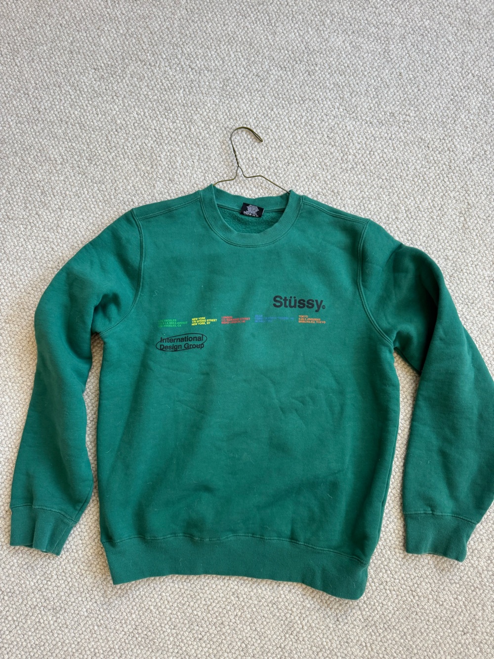 Stussy Green Crewneck Sweatshirt with Small Front Logos
